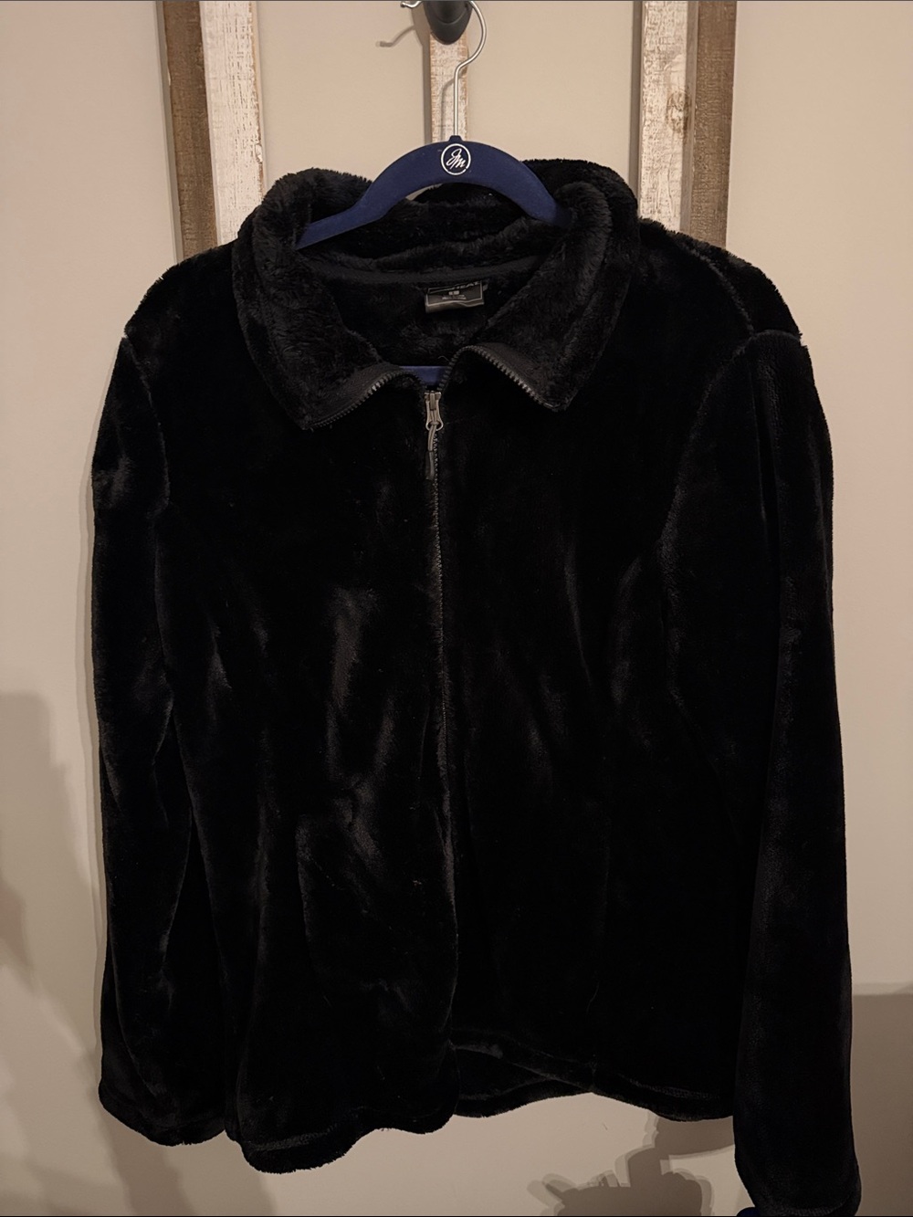 32 Degrees Black Plush Zip-Up Teddy Jacket